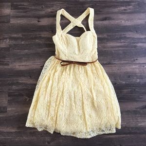 Yellow Lace Dress with Tulle